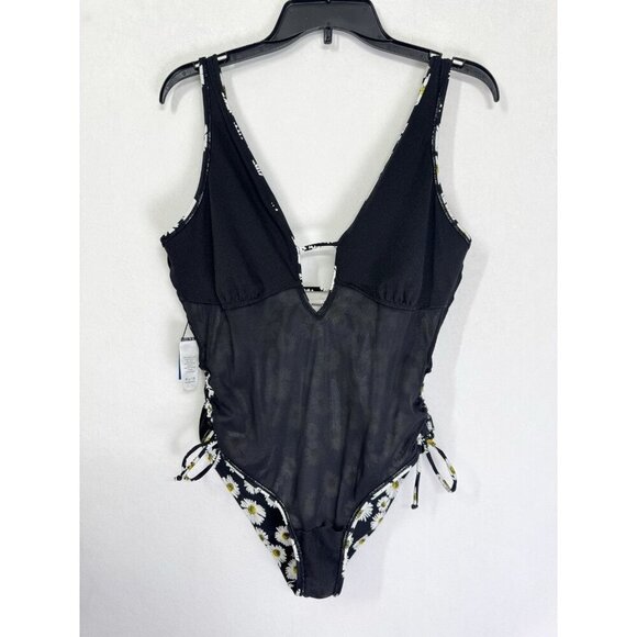 Ashley Graham One Piece Swimsuit Size 10 Black Daisy Floral A-List Plunge Ties - Picture 6 of 12